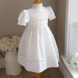 Reserved- White Heirloom Dress Floral Bullions Feltman Brothers Embroidery NWT